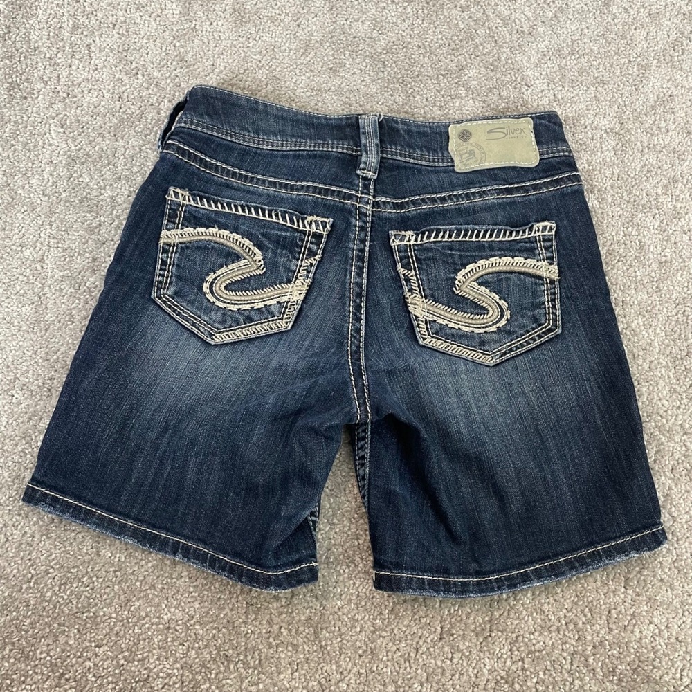 Silver Jean Shorts Womens 27 Suki‎ Y2K Mid Short Bermuda Dark Wash (Size Tag 25)